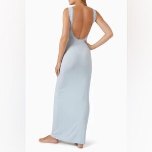 Elegant Blue Backless Soft Lounge Long Slip Dress